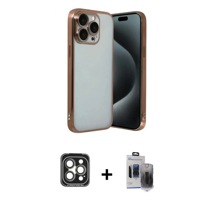 MARSİLYAN™- iPhone 15 Pro Max Kılıf Vadi Minimal - Siyah Vanessa Magic Hayalet Cam + PVD Metal Kamera Lens - GI