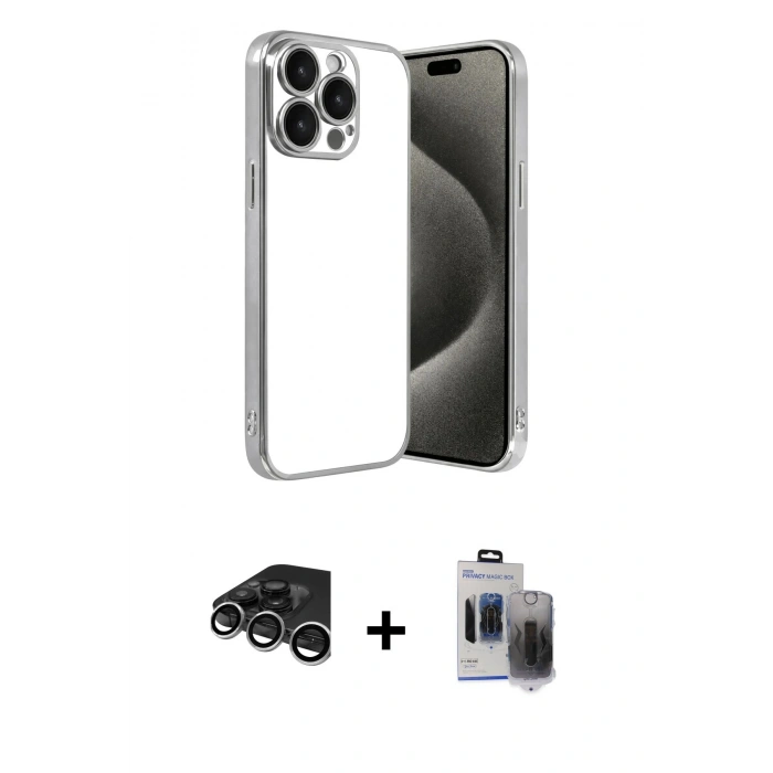 MARSİLYAN™- iPhone 15 Pro Max Kılıf Vadi Minimal - Siyah Vanessa Magic Hayalet Cam + Raze Metal Kamera Lens - GS