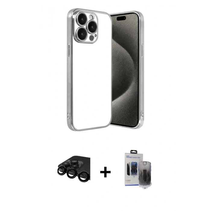 MARSİLYAN™- iPhone 15 Pro Max Kılıf Vadi Minimal - Siyah Vanessa Magic Hayalet Cam + Raze Metal Kamera Lens - SH