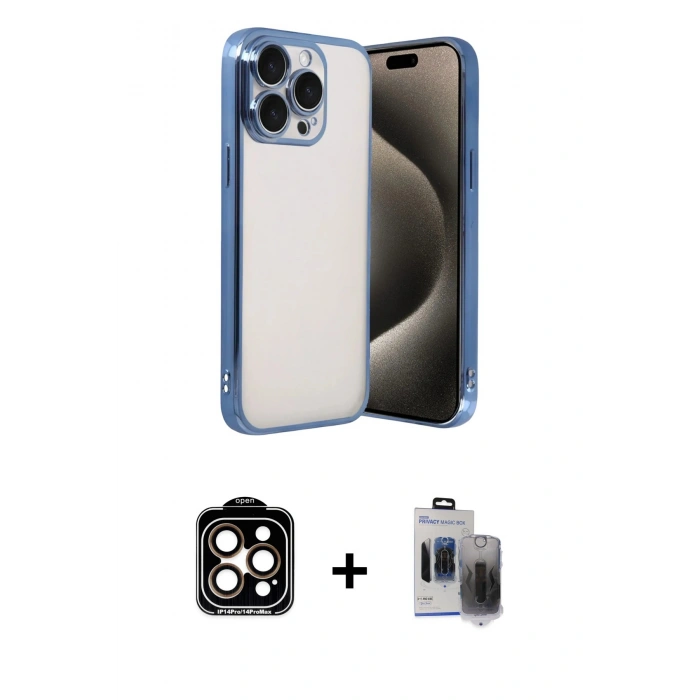 MARSİLYAN™- iPhone 15 Pro Max Kılıf Vadi Minimal - Siyah Vanessa Magic Hayalet Cam + PVD Metal Kamera Lens - TU