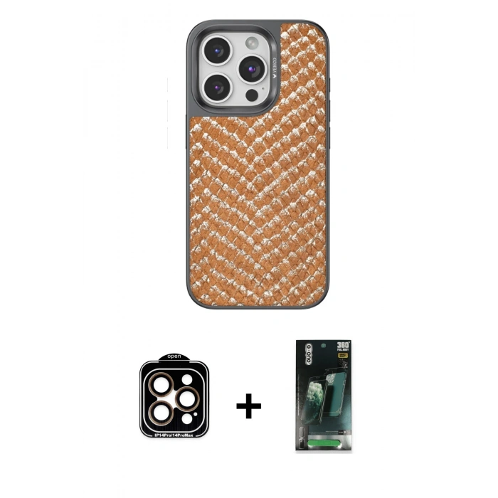 MARSİLYAN™- iPhone 15 Pro Max Kılıf Vadi Özel Seri - Şeffaf 360 Full Body Arka Koruyucu + PVD Metal Kamera Lens - TU