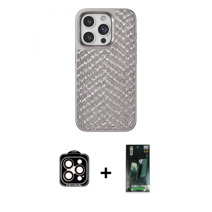 MARSİLYAN™- iPhone 15 Pro Max Kılıf Vadi Özel Seri - Şeffaf 360 Full Body Arka Koruyucu + PVD Metal Kamera Lens - TU