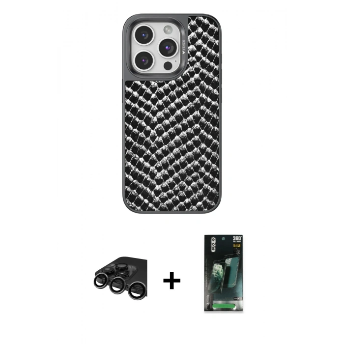 MARSİLYAN™- iPhone 15 Pro Max Kılıf Vadi Özel Seri - Şeffaf 360 Full Body Arka Koruyucu + Raze Metal Kamera Lens - TMGI