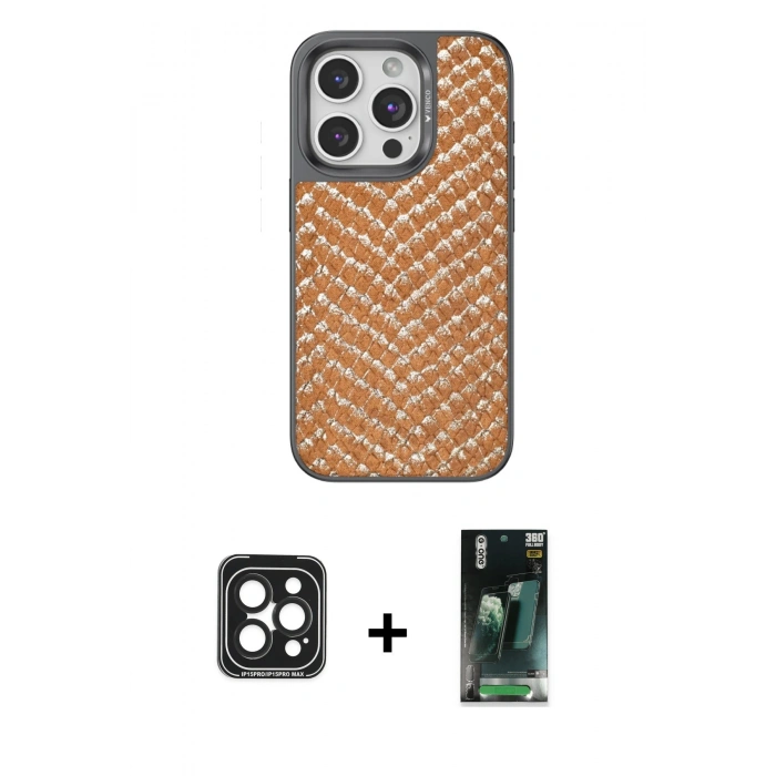 MARSİLYAN™- iPhone 15 Pro Max Kılıf Vadi Özel Seri - Şeffaf 360 Full Body Arka Koruyucu + PVD Metal Kamera Lens - SH