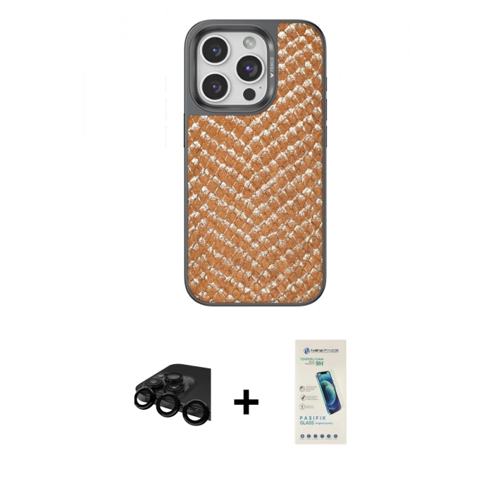 MARSİLYAN™- iPhone 15 Pro Max Kılıf Vadi Özel Seri - Şeffaf Pasifik Cam Ekran Koruyucu + Raze Metal Kamera Lens - SH