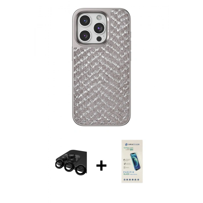 MARSİLYAN™- iPhone 15 Pro Max Kılıf Vadi Özel Seri - Şeffaf Pasifik Cam Ekran Koruyucu + Raze Metal Kamera Lens - SH