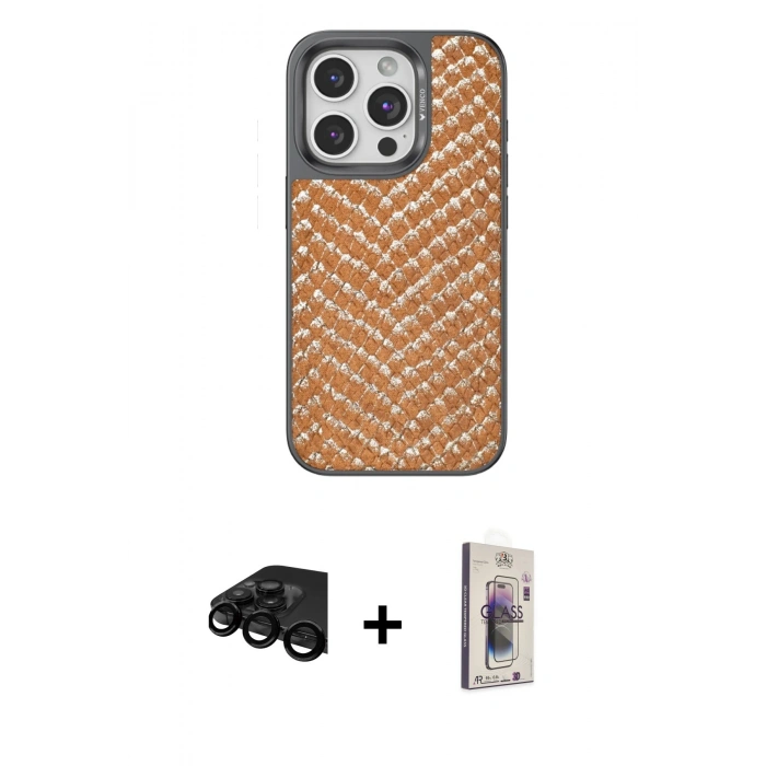 MARSİLYAN™- iPhone 15 Pro Max Kılıf Vadi Özel Seri - Siyah Bilvis 3D Cam Ekran Koruyucu + Raze Metal Kamera Lens - SH