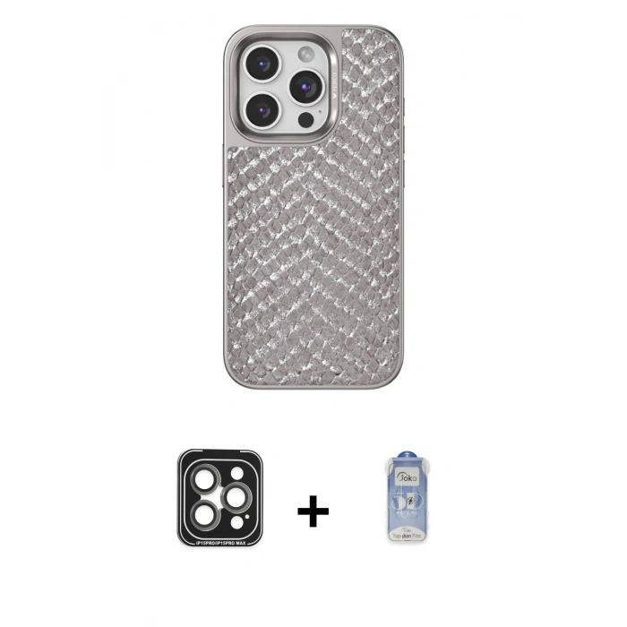 MARSİLYAN™- iPhone 15 Pro Max Kılıf Vadi Özel Seri - Siyah Joko Magic 5D Cam + PVD Metal Kamera Lens - GI