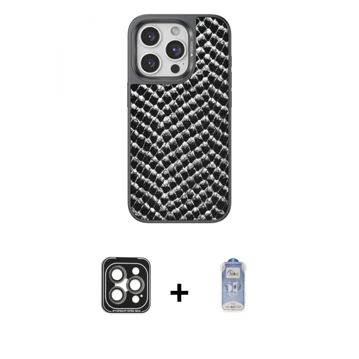 MARSİLYAN™- iPhone 15 Pro Max Kılıf Vadi Özel Seri - Siyah Joko Magic 5D Cam + PVD Metal Kamera Lens - GI