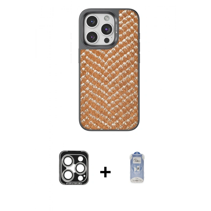 MARSİLYAN™- iPhone 15 Pro Max Kılıf Vadi Özel Seri - Siyah Joko Magic 5D Cam + PVD Metal Kamera Lens - GS