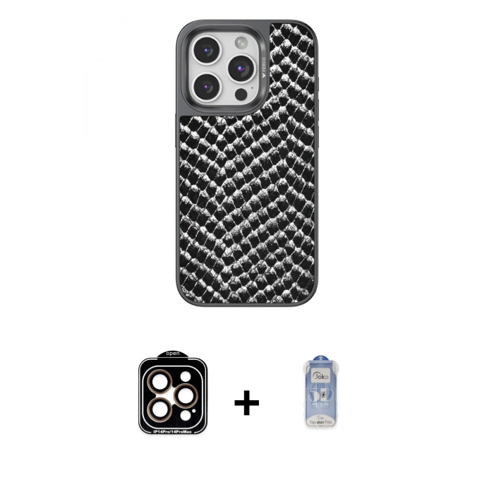 MARSİLYAN™- iPhone 15 Pro Max Kılıf Vadi Özel Seri - Siyah Joko Magic 5D Cam + PVD Metal Kamera Lens - TU