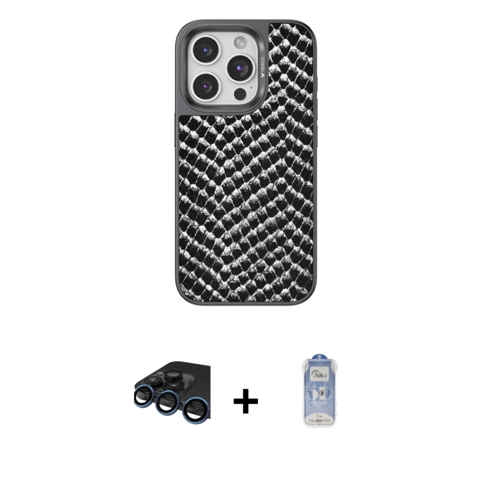 MARSİLYAN™- iPhone 15 Pro Max Kılıf Vadi Özel Seri - Siyah Joko Magic 5D Cam + Raze Metal Kamera Lens - LT