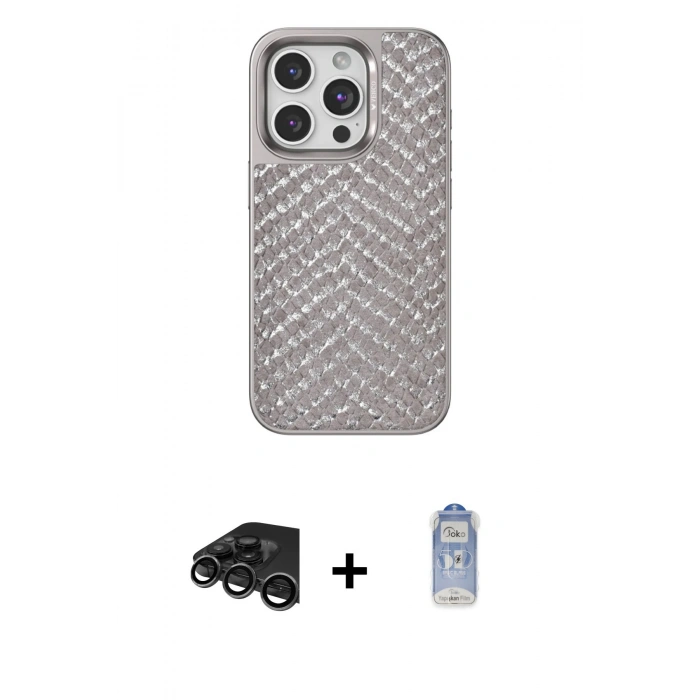 MARSİLYAN™- iPhone 15 Pro Max Kılıf Vadi Özel Seri - Siyah Joko Magic 5D Cam + Raze Metal Kamera Lens - TMGI