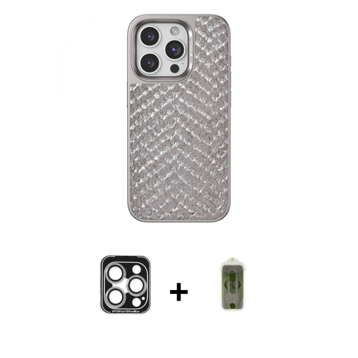 MARSİLYAN™- iPhone 15 Pro Max Kılıf Vadi Özel Seri - Siyah Joko Magic 5D Hayalet Cam + PVD Metal Kamera Lens - GS
