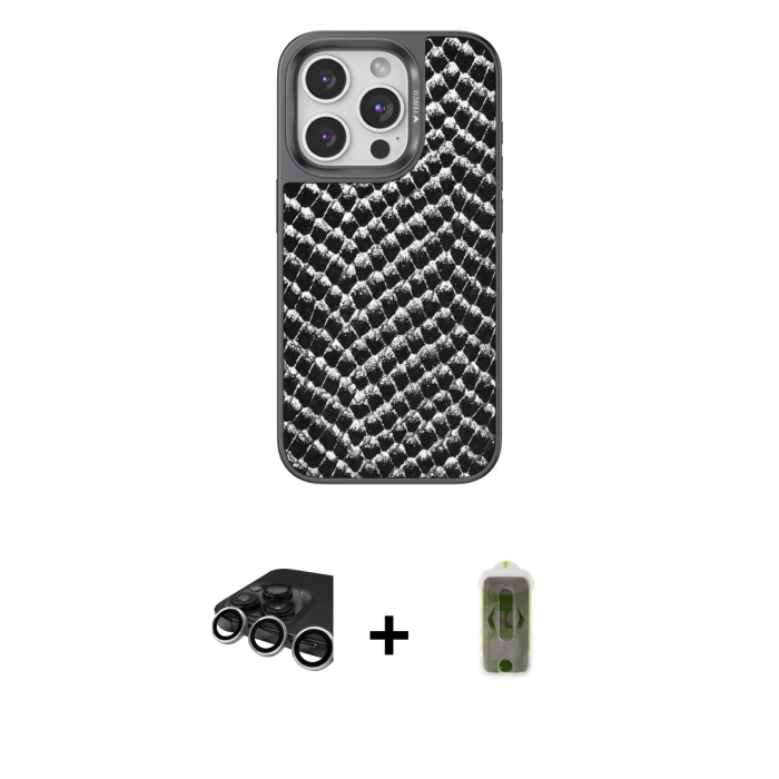 MARSİLYAN™- iPhone 15 Pro Max Kılıf Vadi Özel Seri - Siyah Joko Magic 5D Hayalet Cam + Raze Metal Kamera Lens - GS