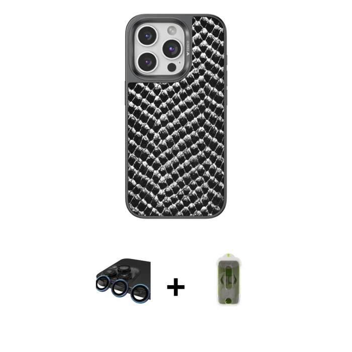 MARSİLYAN™- iPhone 15 Pro Max Kılıf Vadi Özel Seri - Siyah Joko Magic 5D Hayalet Cam + Raze Metal Kamera Lens - LT