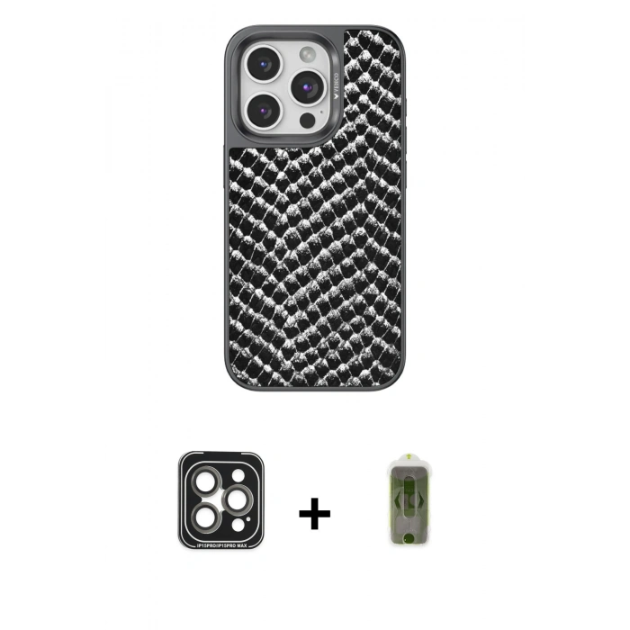 MARSİLYAN™- iPhone 15 Pro Max Kılıf Vadi Özel Seri - Siyah Joko Magic 5D Hayalet Cam + PVD Metal Kamera Lens - GI