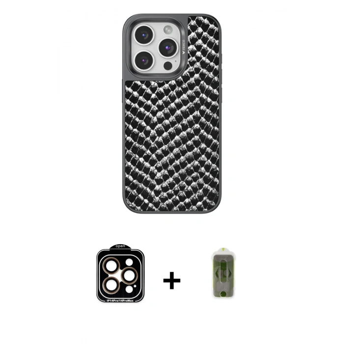 MARSİLYAN™- iPhone 15 Pro Max Kılıf Vadi Özel Seri - Siyah Joko Magic 5D Hayalet Cam + PVD Metal Kamera Lens - TU