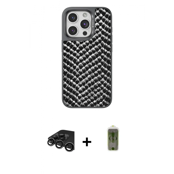 MARSİLYAN™- iPhone 15 Pro Max Kılıf Vadi Özel Seri - Siyah Joko Magic 5D Hayalet Cam + Raze Metal Kamera Lens - TMGI