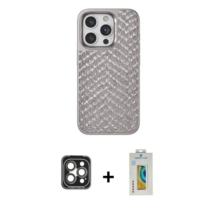 MARSİLYAN™- iPhone 15 Pro Max Kılıf Vadi Özel Seri - Siyah Polymer Nano Ekran Koruyucu + PVD Metal Kamera Lens - GI