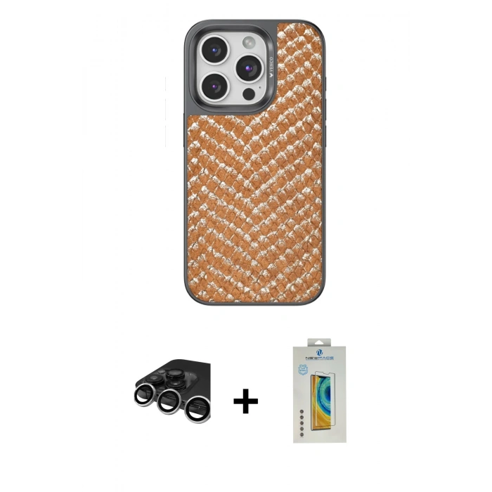 MARSİLYAN™- iPhone 15 Pro Max Kılıf Vadi Özel Seri - Siyah Polymer Nano Ekran Koruyucu + Raze Metal Kamera Lens - GS