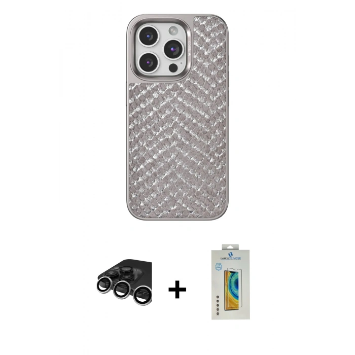 MARSİLYAN™- iPhone 15 Pro Max Kılıf Vadi Özel Seri - Siyah Polymer Nano Ekran Koruyucu + Raze Metal Kamera Lens - GS