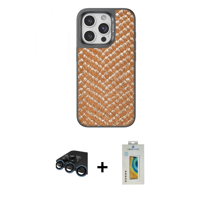 MARSİLYAN™- iPhone 15 Pro Max Kılıf Vadi Özel Seri - Siyah Polymer Nano Ekran Koruyucu + Raze Metal Kamera Lens - LT