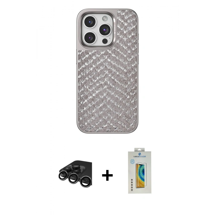 MARSİLYAN™- iPhone 15 Pro Max Kılıf Vadi Özel Seri - Siyah Polymer Nano Ekran Koruyucu + Raze Metal Kamera Lens - TMGI