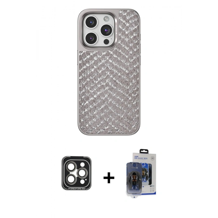 MARSİLYAN™- iPhone 15 Pro Max Kılıf Vadi Özel Seri - Siyah Vanessa Magic Cam + PVD Metal Kamera Lens - GI