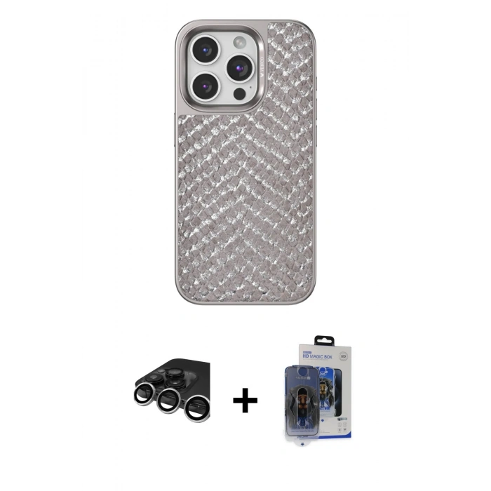 MARSİLYAN™- iPhone 15 Pro Max Kılıf Vadi Özel Seri - Siyah Vanessa Magic Cam + Raze Metal Kamera Lens - GS