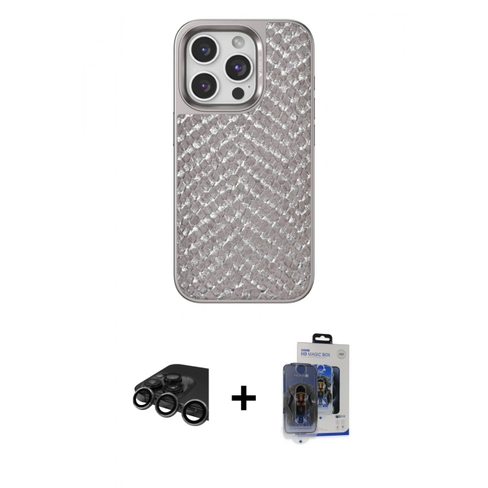 MARSİLYAN™- iPhone 15 Pro Max Kılıf Vadi Özel Seri - Siyah Vanessa Magic Cam + Raze Metal Kamera Lens - TMGI
