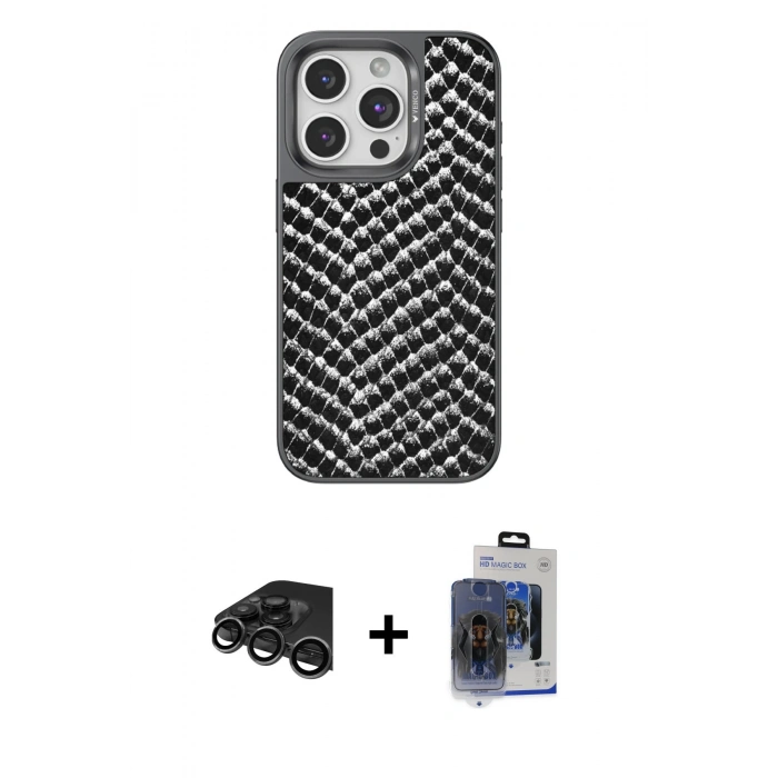 MARSİLYAN™- iPhone 15 Pro Max Kılıf Vadi Özel Seri - Siyah Vanessa Magic Cam + Raze Metal Kamera Lens - TMGI
