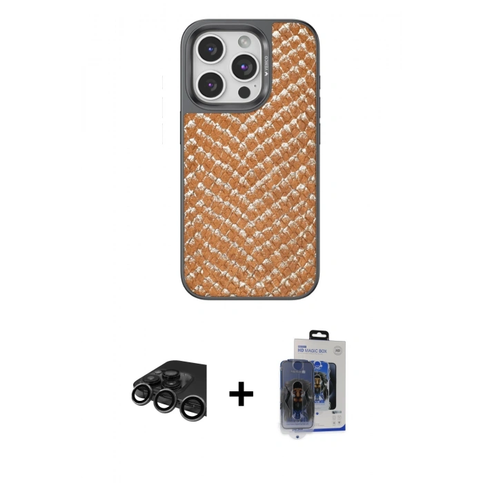MARSİLYAN™- iPhone 15 Pro Max Kılıf Vadi Özel Seri - Siyah Vanessa Magic Cam + Raze Metal Kamera Lens - TMGI