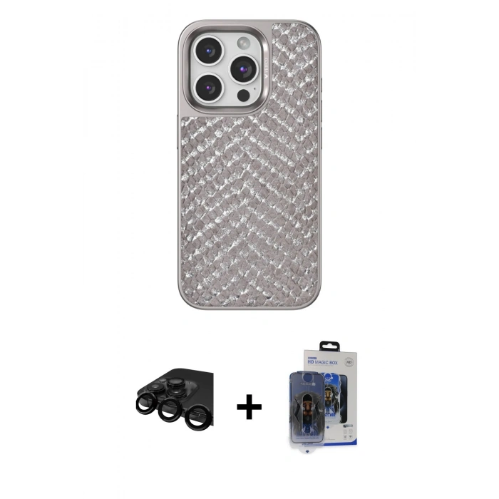 MARSİLYAN™- iPhone 15 Pro Max Kılıf Vadi Özel Seri - Siyah Vanessa Magic Cam + Raze Metal Kamera Lens - SH