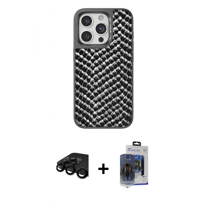 MARSİLYAN™- iPhone 15 Pro Max Kılıf Vadi Özel Seri - Siyah Vanessa Magic Cam + Raze Metal Kamera Lens - SH