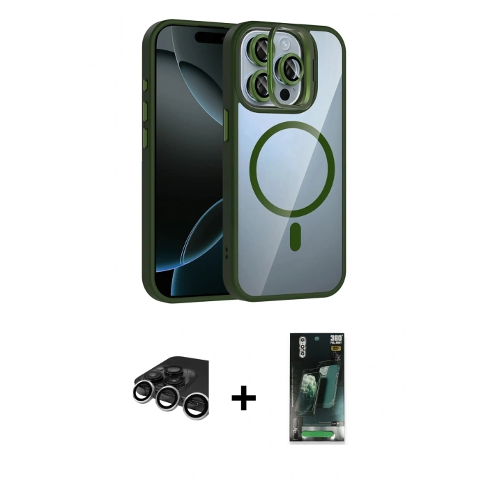 MARSİLYAN™- iPhone 15 Pro Max Kılıf Yadigar Asil Koleksiyonu - Şeffaf 360 Full Body Arka Koruyucu + Raze Metal Kamera Lens - GS