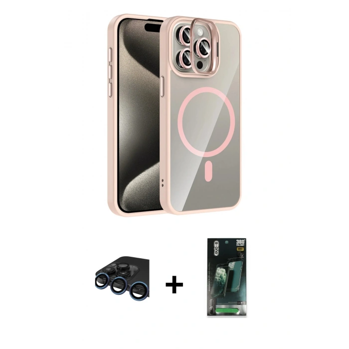 MARSİLYAN™- iPhone 15 Pro Max Kılıf Yadigar Asil Koleksiyonu - Şeffaf 360 Full Body Arka Koruyucu + Raze Metal Kamera Lens - LT