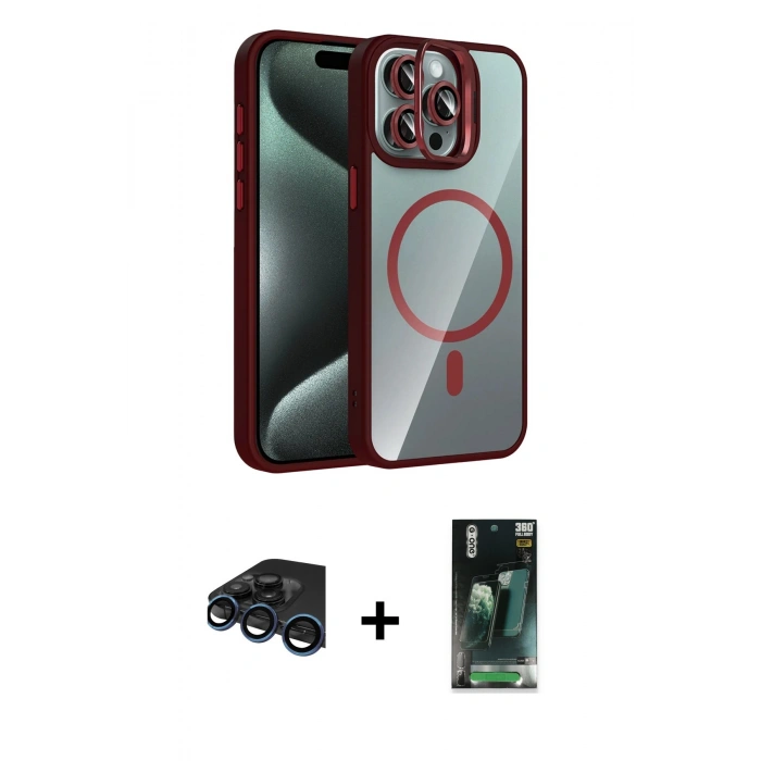 MARSİLYAN™- iPhone 15 Pro Max Kılıf Yadigar Asil Koleksiyonu - Şeffaf 360 Full Body Arka Koruyucu + Raze Metal Kamera Lens - LT