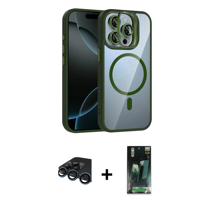 MARSİLYAN™- iPhone 15 Pro Max Kılıf Yadigar Asil Koleksiyonu - Şeffaf 360 Full Body Arka Koruyucu + Raze Metal Kamera Lens - LT