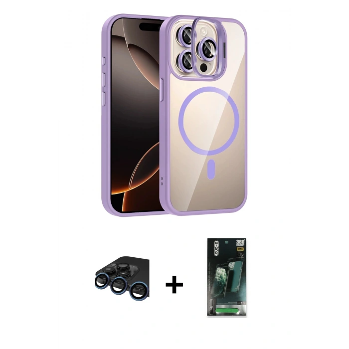 MARSİLYAN™- iPhone 15 Pro Max Kılıf Yadigar Asil Koleksiyonu - Şeffaf 360 Full Body Arka Koruyucu + Raze Metal Kamera Lens - LT