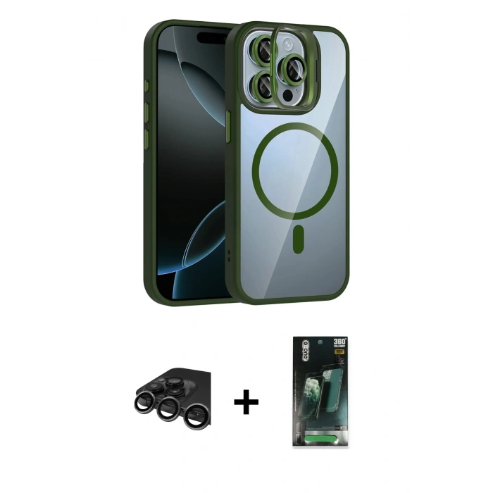 MARSİLYAN™- iPhone 15 Pro Max Kılıf Yadigar Asil Koleksiyonu - Şeffaf 360 Full Body Arka Koruyucu + Raze Metal Kamera Lens - TMGI