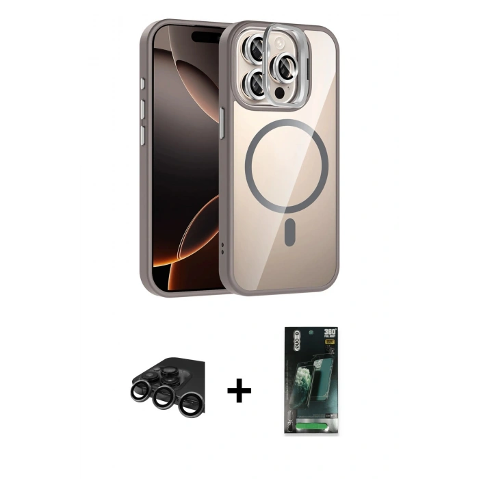 MARSİLYAN™- iPhone 15 Pro Max Kılıf Yadigar Asil Koleksiyonu - Şeffaf 360 Full Body Arka Koruyucu + Raze Metal Kamera Lens - TMGI