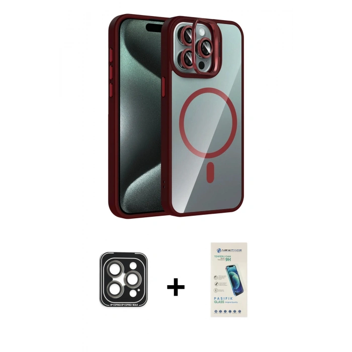 MARSİLYAN™- iPhone 15 Pro Max Kılıf Yadigar Asil Koleksiyonu - Şeffaf Pasifik Cam Ekran Koruyucu + PVD Metal Kamera Lens - GI