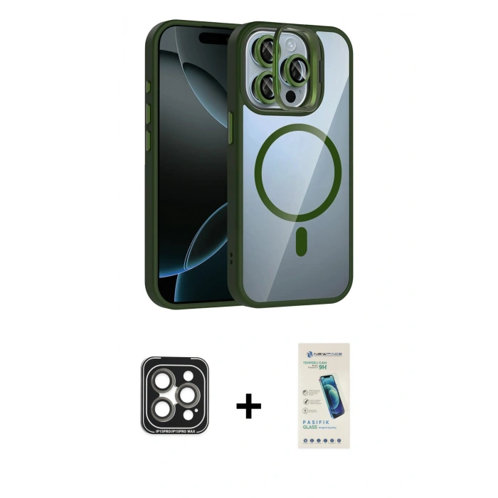 MARSİLYAN™- iPhone 15 Pro Max Kılıf Yadigar Asil Koleksiyonu - Şeffaf Pasifik Cam Ekran Koruyucu + PVD Metal Kamera Lens - GI