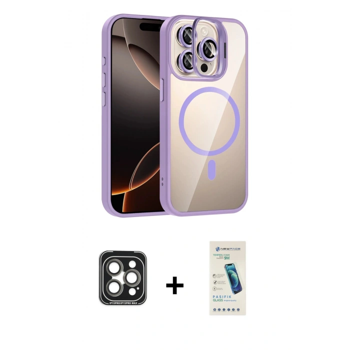 MARSİLYAN™- iPhone 15 Pro Max Kılıf Yadigar Asil Koleksiyonu - Şeffaf Pasifik Cam Ekran Koruyucu + PVD Metal Kamera Lens - GI