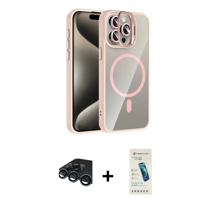 MARSİLYAN™- iPhone 15 Pro Max Kılıf Yadigar Asil Koleksiyonu - Şeffaf Pasifik Cam Ekran Koruyucu + Raze Metal Kamera Lens - LT
