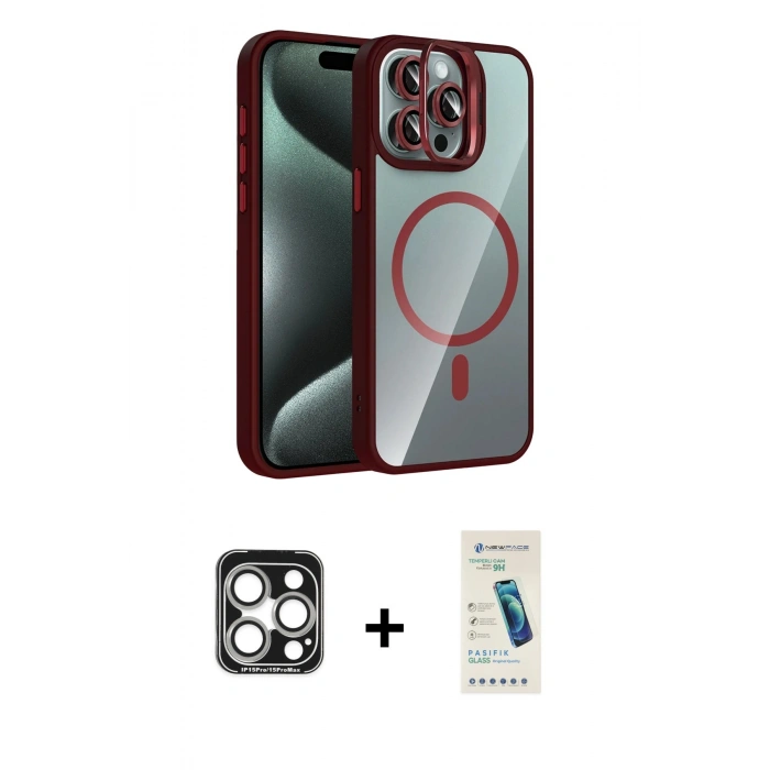 MARSİLYAN™- iPhone 15 Pro Max Kılıf Yadigar Asil Koleksiyonu - Şeffaf Pasifik Cam Ekran Koruyucu + PVD Metal Kamera Lens - GS