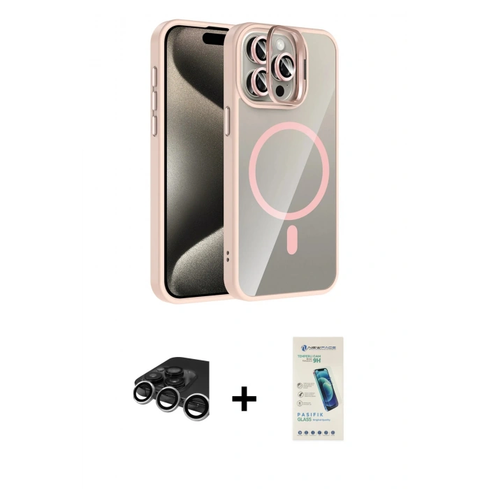 MARSİLYAN™- iPhone 15 Pro Max Kılıf Yadigar Asil Koleksiyonu - Şeffaf Pasifik Cam Ekran Koruyucu + Raze Metal Kamera Lens - GS