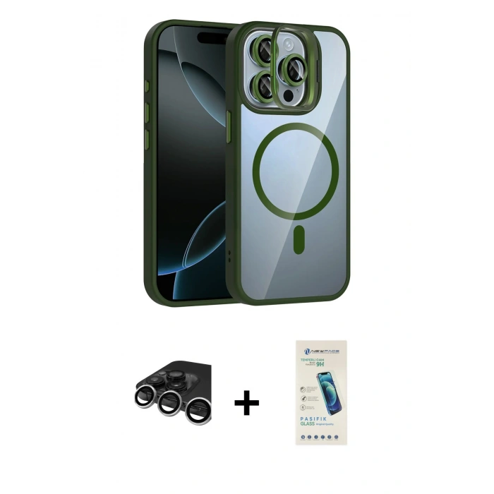 MARSİLYAN™- iPhone 15 Pro Max Kılıf Yadigar Asil Koleksiyonu - Şeffaf Pasifik Cam Ekran Koruyucu + Raze Metal Kamera Lens - GS