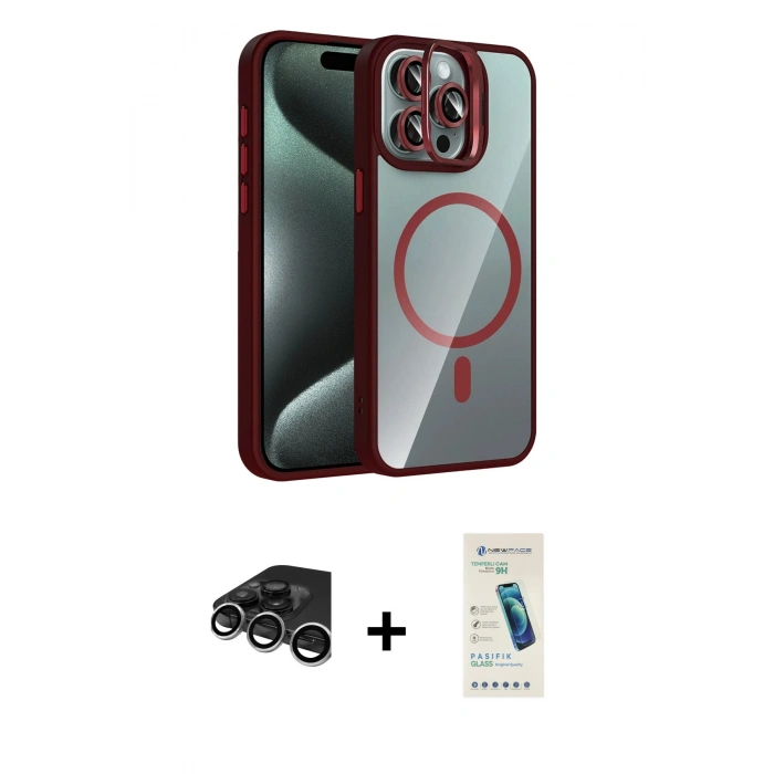 MARSİLYAN™- iPhone 15 Pro Max Kılıf Yadigar Asil Koleksiyonu - Şeffaf Pasifik Cam Ekran Koruyucu + Raze Metal Kamera Lens - GS